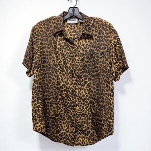 Vintage 90s Y2K Kikomo Basic Silk Leopard Print Blouse Retro Shoulder Pad Glam M